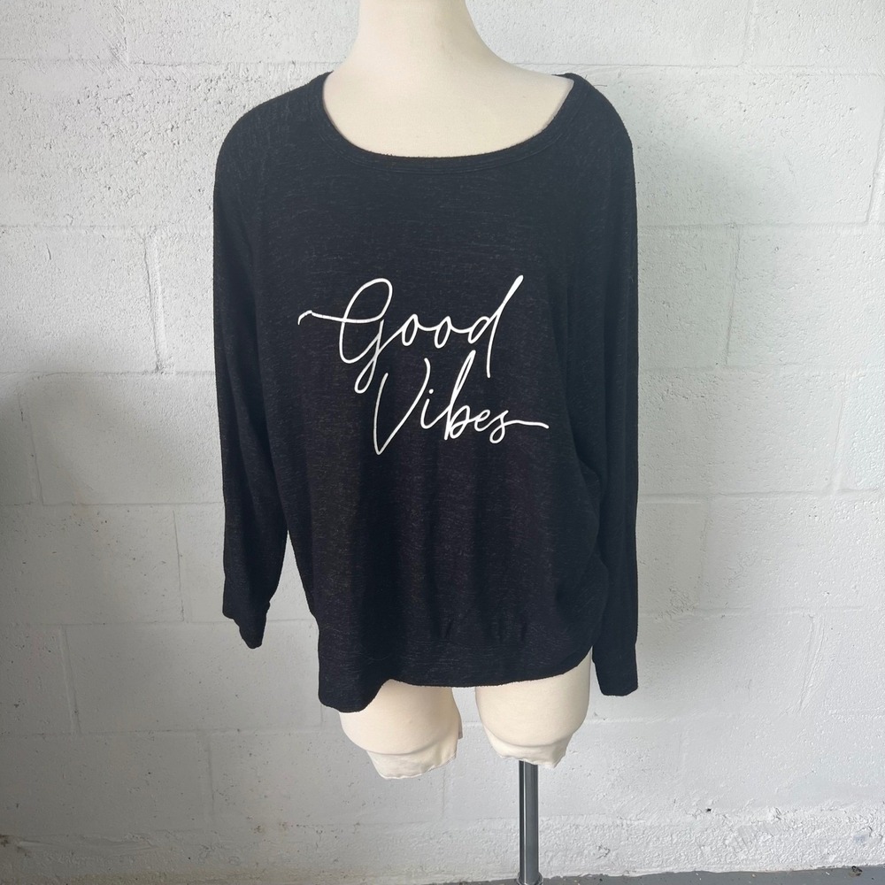 Buffalo David Bitton Womens Top Good Vibes Graphic Black XXL Flawed